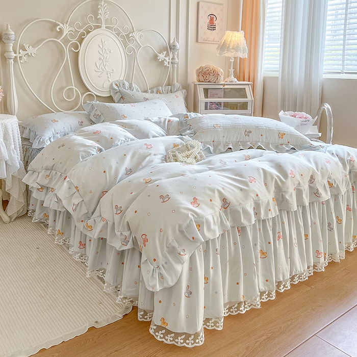 91家纺网 家纺一手货源 找家纺 网红馆2025新款针织印花单床裙 小木马