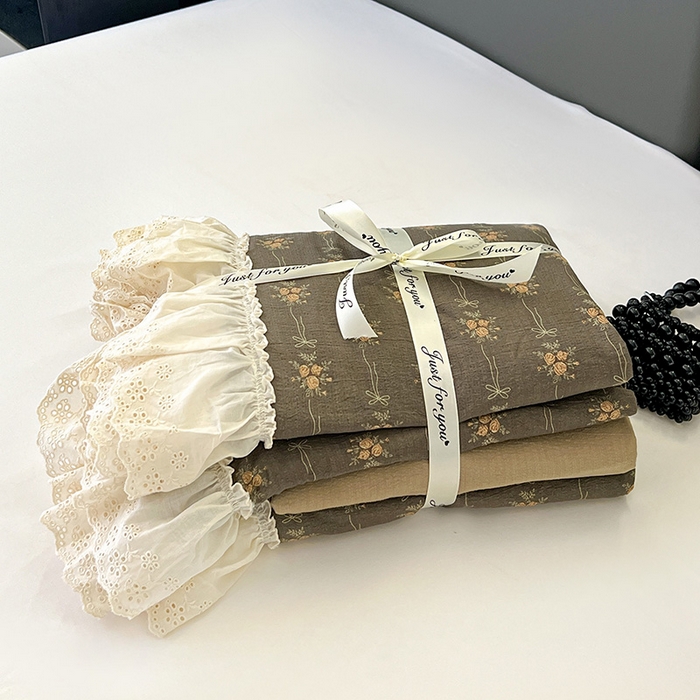 91家纺网 家纺一手货源 找家纺 亨通家纺 2025新款原麻镂空宽花边四件套-花卉系列 暮花眠曲