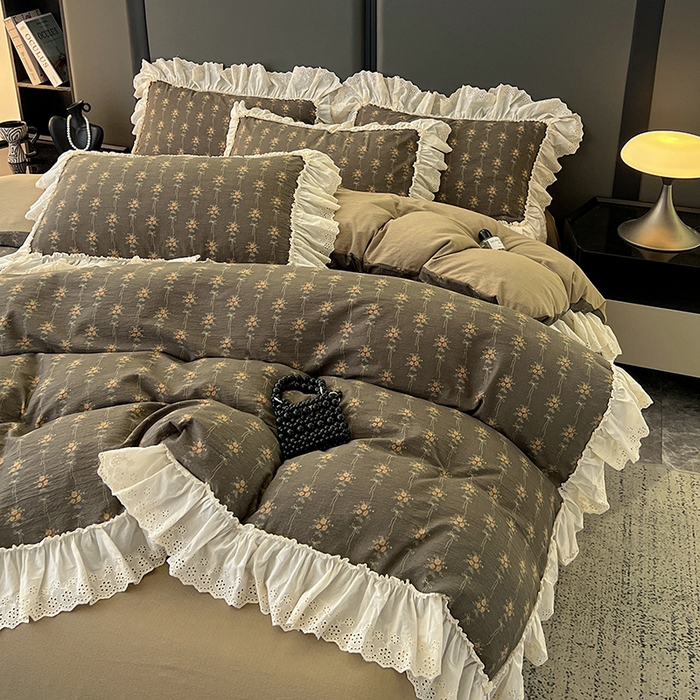 91家纺网 家纺一手货源 找家纺 亨通家纺 2025新款原麻镂空宽花边四件套-花卉系列 暮花眠曲