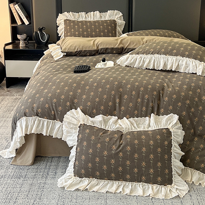 91家纺网 家纺一手货源 找家纺 亨通家纺 2025新款原麻镂空宽花边四件套-花卉系列 暮花眠曲