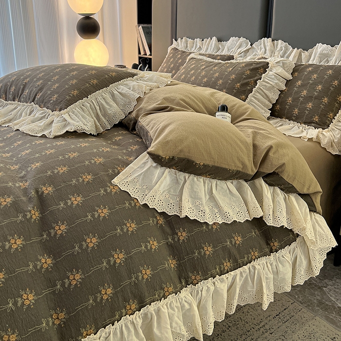 91家纺网 家纺一手货源 找家纺 亨通家纺 2025新款原麻镂空宽花边四件套-花卉系列 暮花眠曲