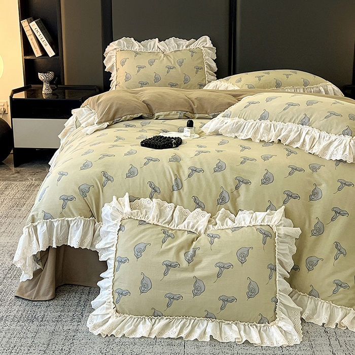 91家纺网 家纺一手货源 找家纺 亨通家纺 2025新款原麻镂空宽花边四件套-花卉系列 柔梦漫歌