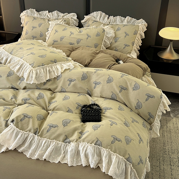 91家纺网 家纺一手货源 找家纺 亨通家纺 2025新款原麻镂空宽花边四件套-花卉系列 柔梦漫歌