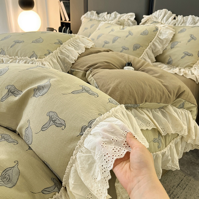 91家纺网 家纺一手货源 找家纺 亨通家纺 2025新款原麻镂空宽花边四件套-花卉系列 柔梦漫歌