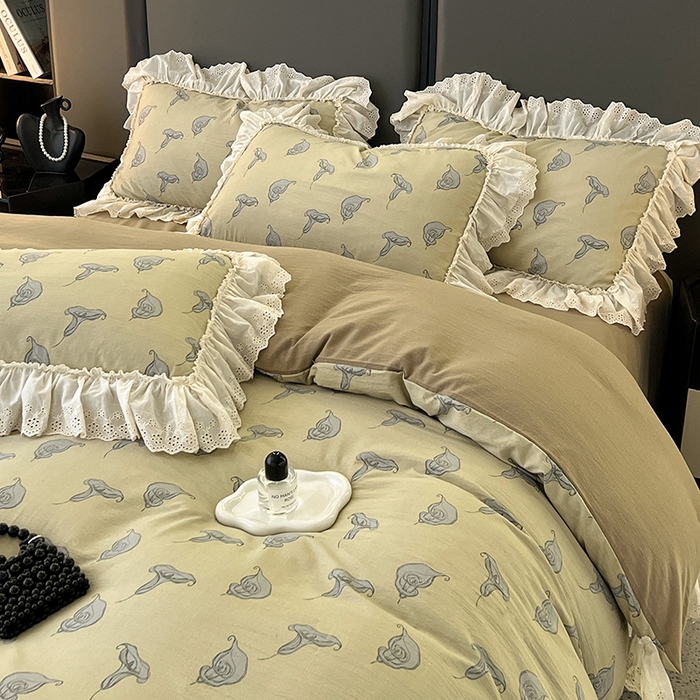 91家纺网 家纺一手货源 找家纺 亨通家纺 2025新款原麻镂空宽花边四件套-花卉系列 柔梦漫歌