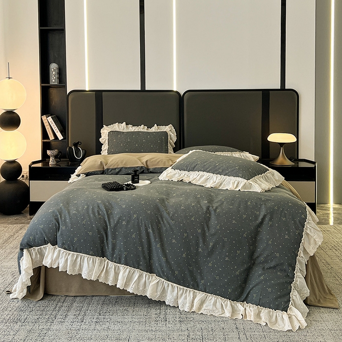 亨通家纺 2025新款原麻镂空宽花边四件套-花卉系列 碎花絮语-灰