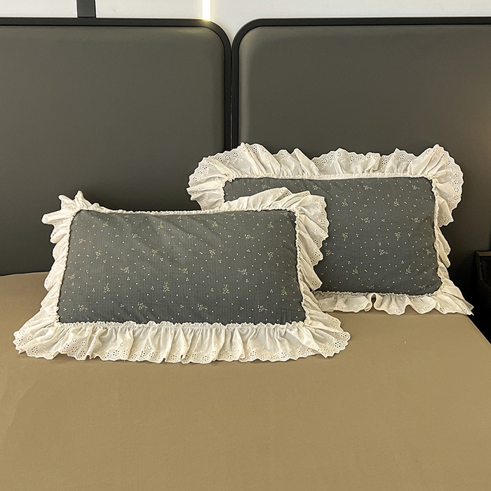 91家纺网 家纺一手货源 找家纺 亨通家纺 2025新款原麻镂空宽花边四件套-花卉系列 碎花絮语-灰