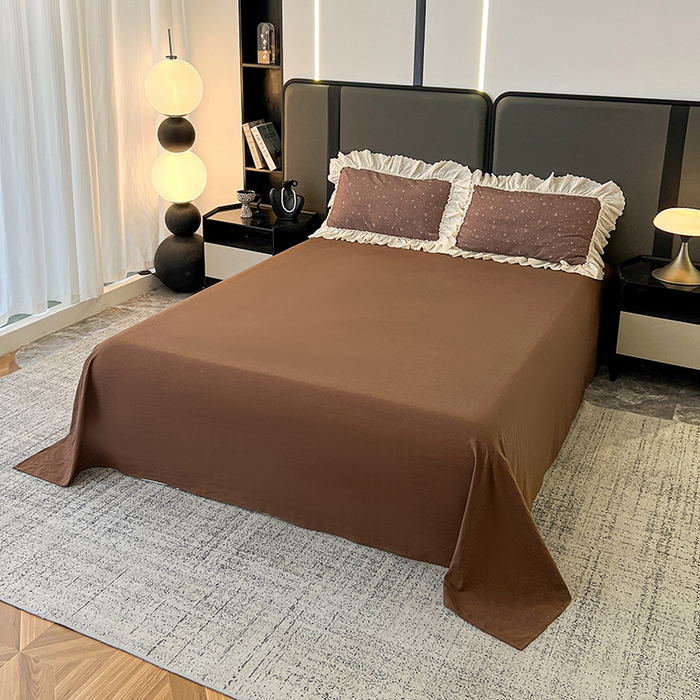 91家纺网 家纺一手货源 找家纺 亨通家纺 2025新款原麻镂空宽花边四件套-花卉系列 碎花絮语-咖