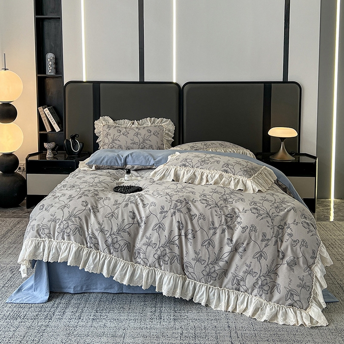 亨通家纺 2025新款原麻镂空宽花边四件套-花卉系列 一帘幽梦-蓝