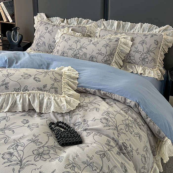 91家纺网 家纺一手货源 找家纺 亨通家纺 2025新款原麻镂空宽花边四件套-花卉系列 一帘幽梦-蓝