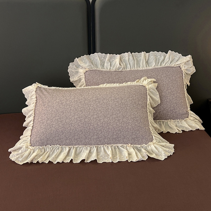 91家纺网 家纺一手货源 找家纺 亨通家纺 2025新款原麻镂空宽花边四件套-花卉系列 紫灰花韵