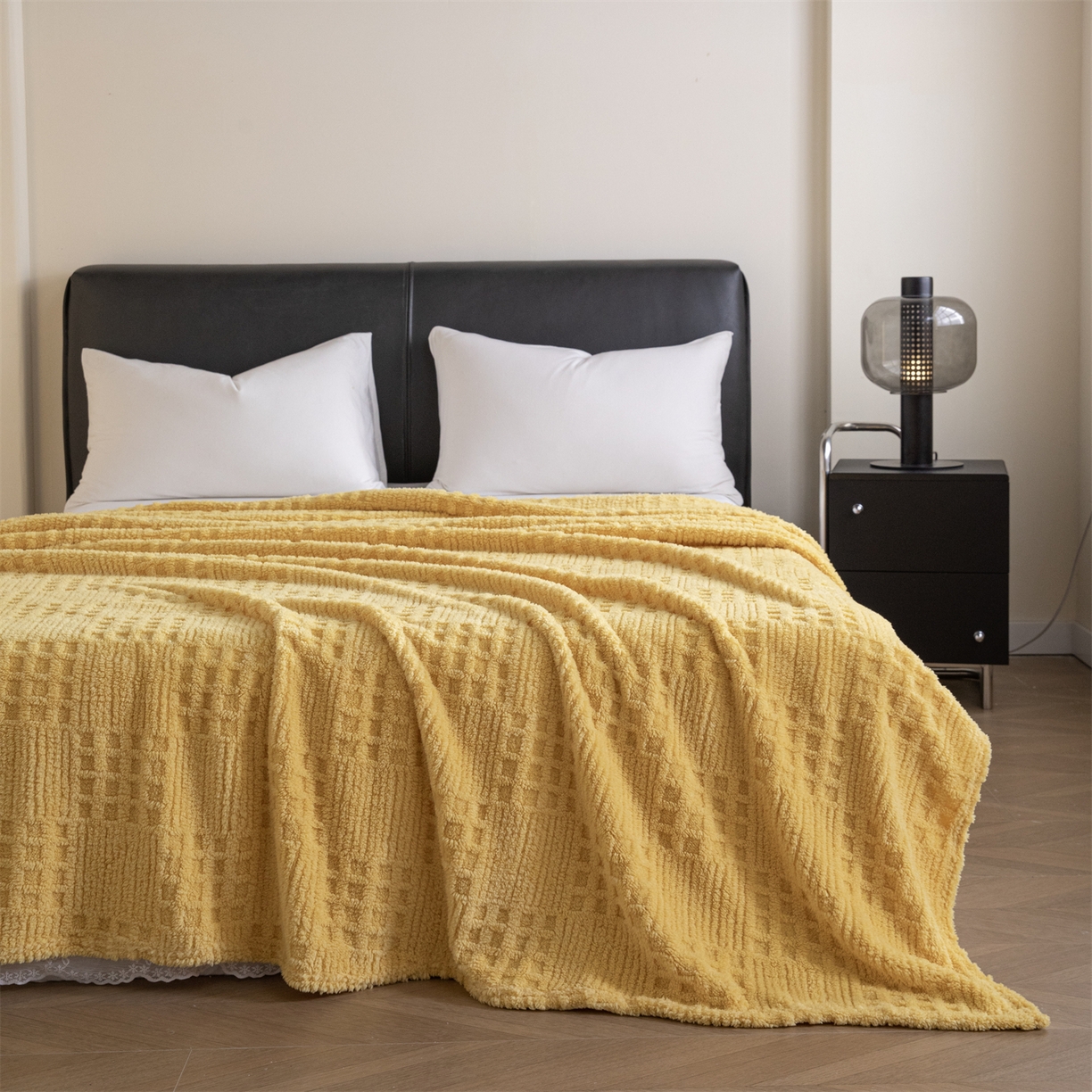 91家纺网 家纺一手货源 找家纺 梵心家纺 2025新款塔芙绒纯色华夫格提花毛毯多功能舒棉绒盖毯午睡毛毯-跨境电商 华夫格-黄色