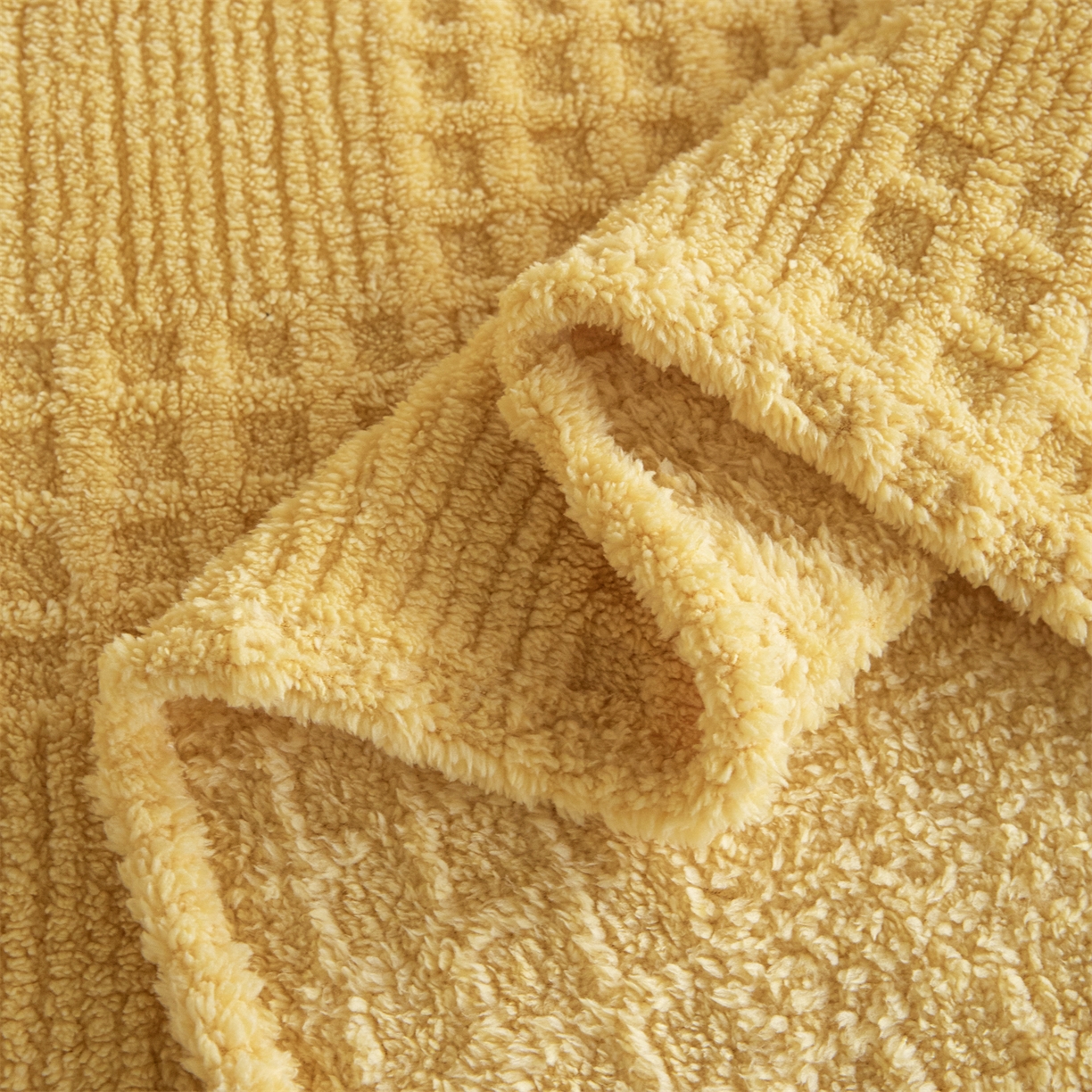 91家纺网 家纺一手货源 找家纺 梵心家纺 2025新款塔芙绒纯色华夫格提花毛毯多功能舒棉绒盖毯午睡毛毯-跨境电商 华夫格-黄色