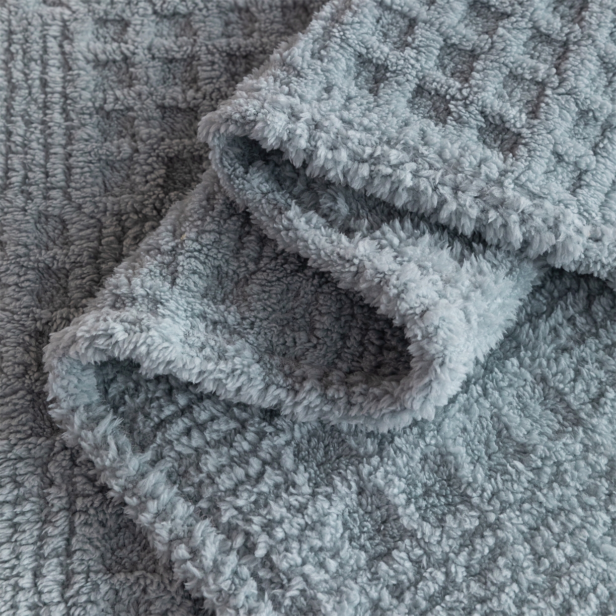 91家纺网 家纺一手货源 找家纺 梵心家纺 2025新款塔芙绒纯色华夫格提花毛毯多功能舒棉绒盖毯午睡毛毯-跨境电商 华夫格-蓝灰