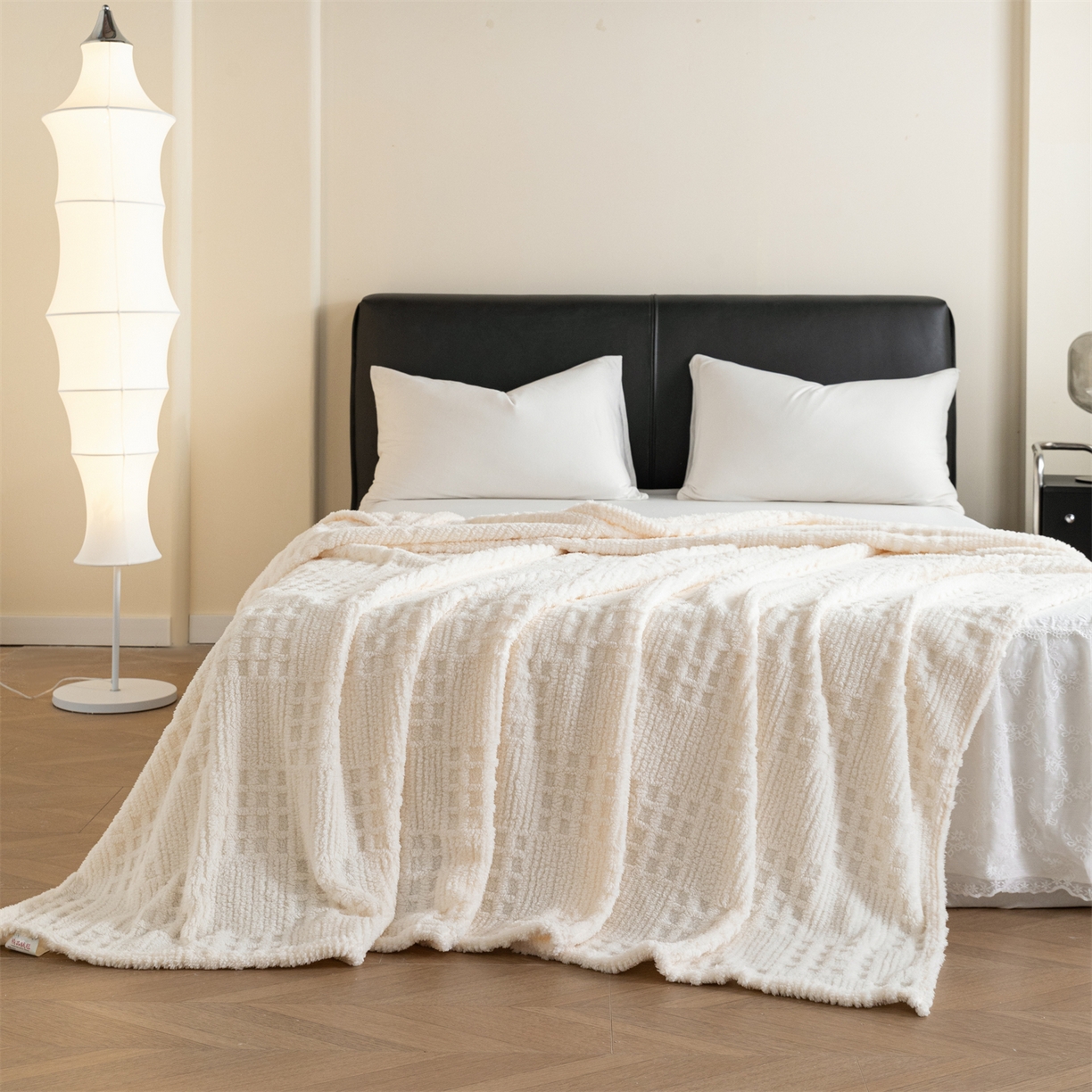 91家纺网 家纺一手货源 找家纺 梵心家纺 2025新款塔芙绒纯色华夫格提花毛毯多功能舒棉绒盖毯午睡毛毯-跨境电商 华夫格-米白