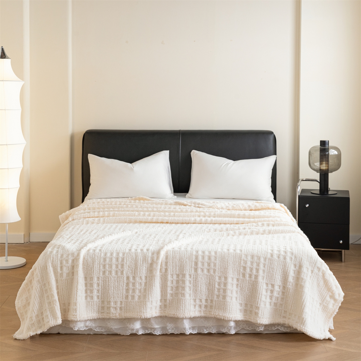 91家纺网 家纺一手货源 找家纺 梵心家纺 2025新款塔芙绒纯色华夫格提花毛毯多功能舒棉绒盖毯午睡毛毯-跨境电商 华夫格-米白