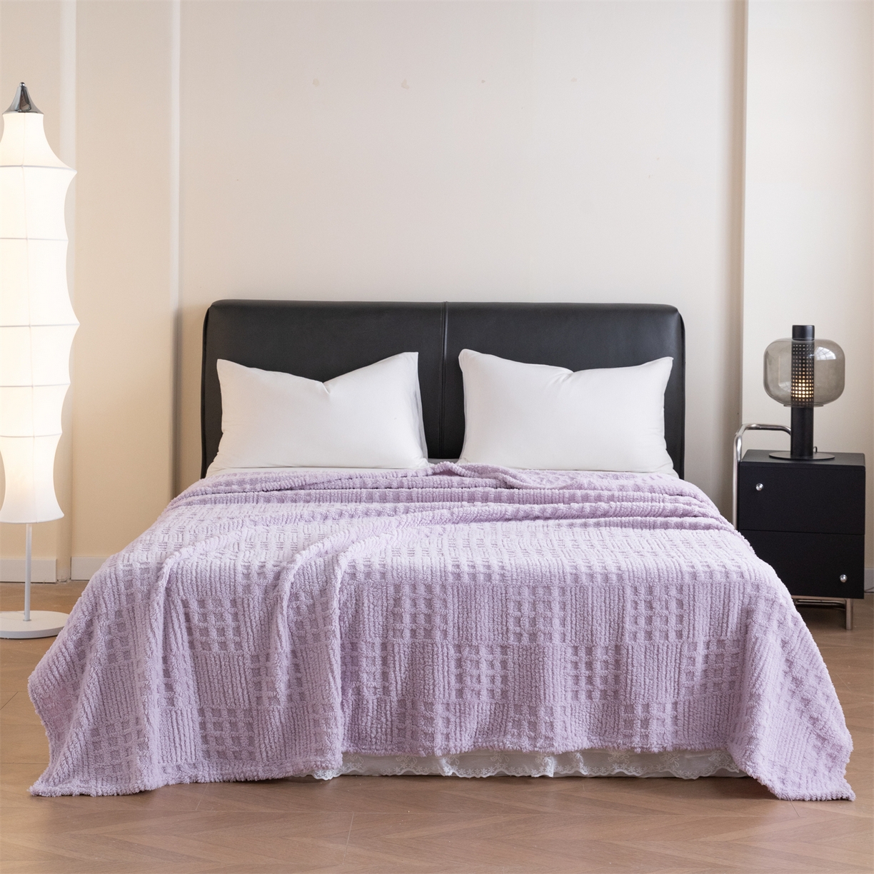 91家纺网 家纺一手货源 找家纺 梵心家纺 2025新款塔芙绒纯色华夫格提花毛毯多功能舒棉绒盖毯午睡毛毯-跨境电商 华夫格-紫色