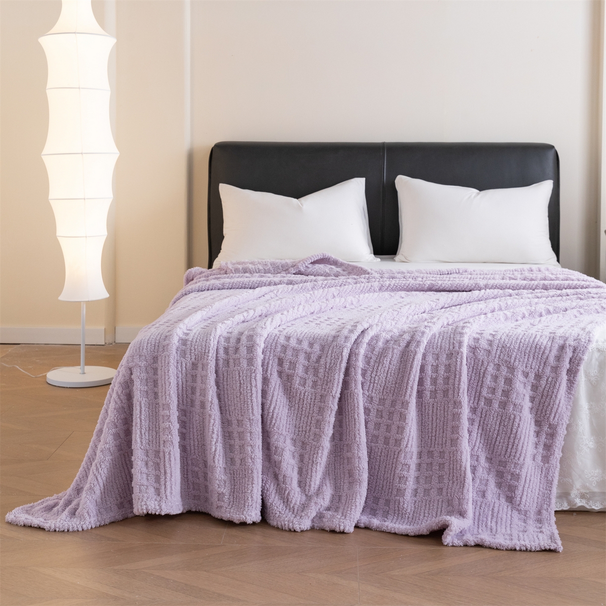 91家纺网 家纺一手货源 找家纺 梵心家纺 2025新款塔芙绒纯色华夫格提花毛毯多功能舒棉绒盖毯午睡毛毯-跨境电商 华夫格-紫色