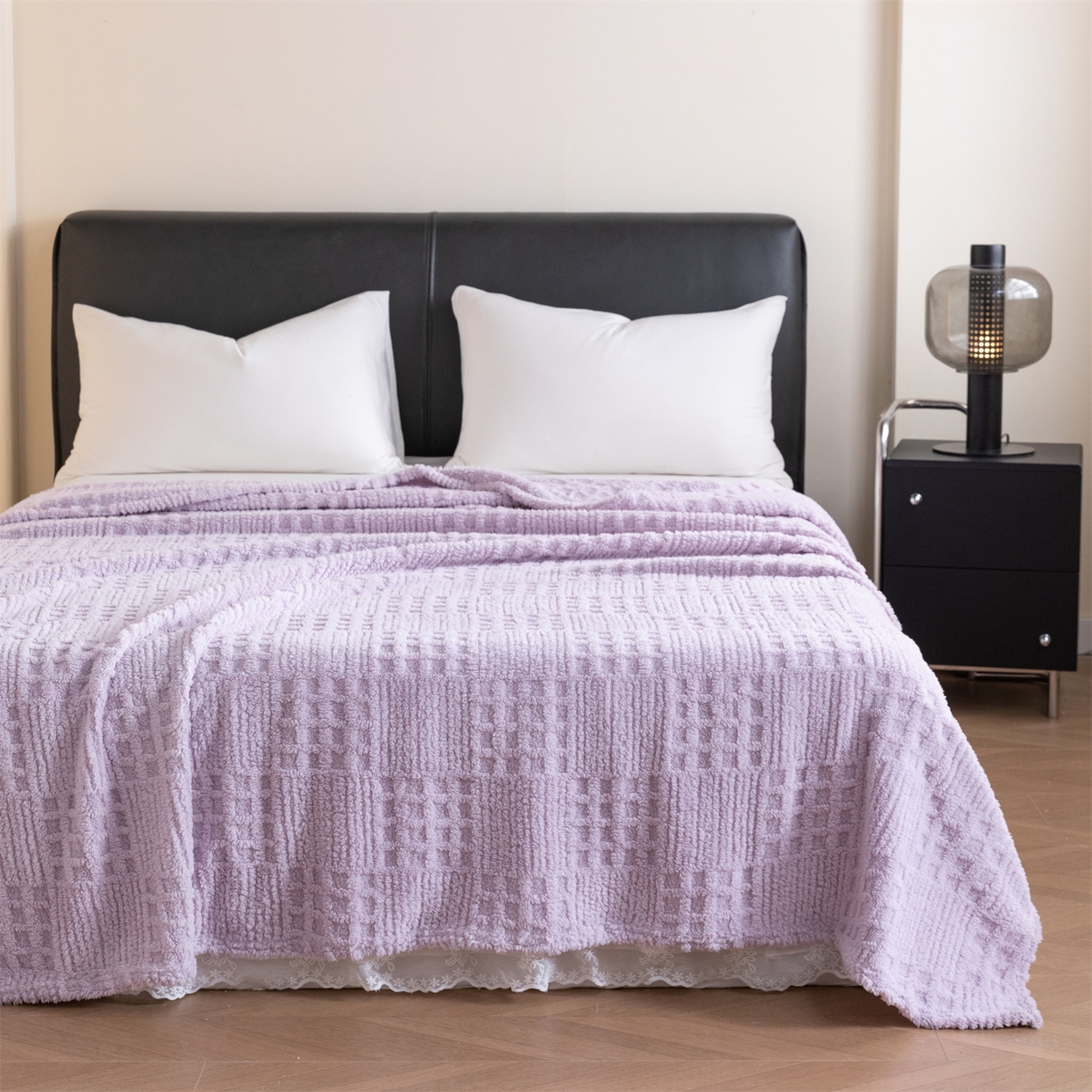 91家纺网 家纺一手货源 找家纺 梵心家纺 2025新款塔芙绒纯色华夫格提花毛毯多功能舒棉绒盖毯午睡毛毯-跨境电商 华夫格-紫色