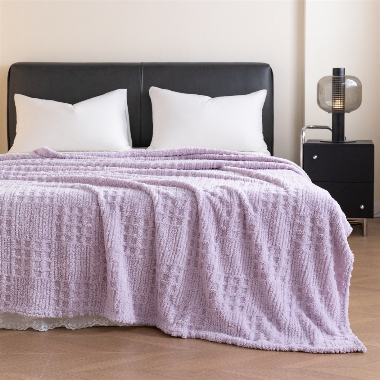 91家纺网 家纺一手货源 找家纺 梵心家纺 2025新款塔芙绒纯色华夫格提花毛毯多功能舒棉绒盖毯午睡毛毯-跨境电商 华夫格-紫色