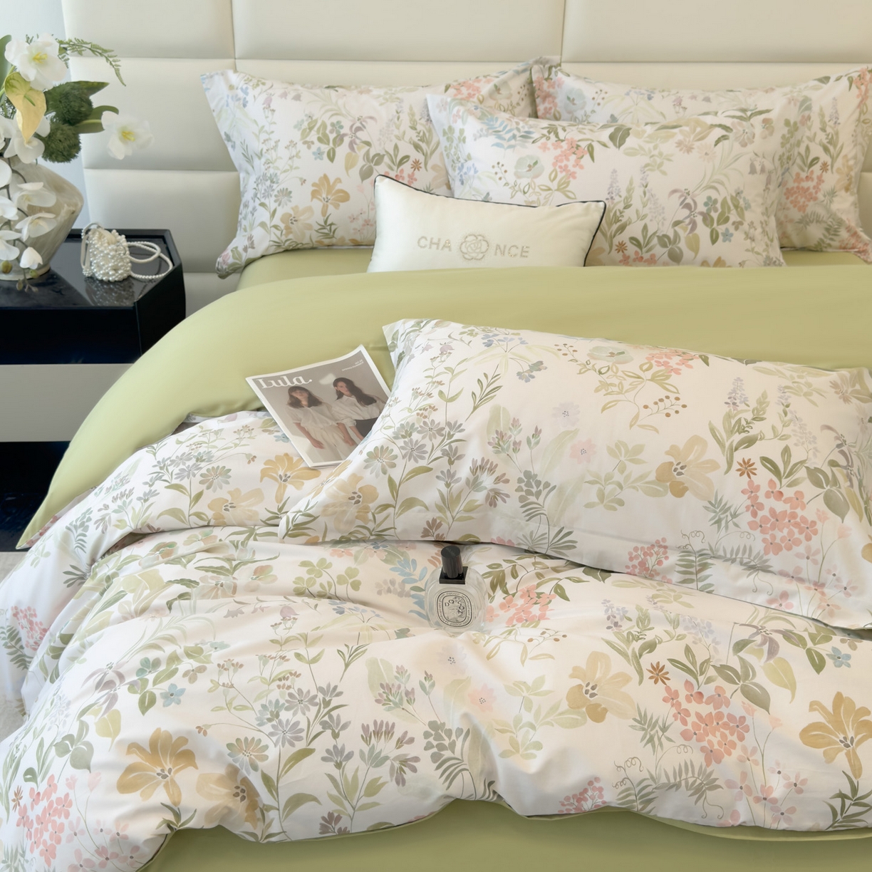 91家纺网 家纺一手货源 找家纺 （总）洺兰家居 2025新款高支高密轻奢数码印花四件套长绒棉纯棉四件套