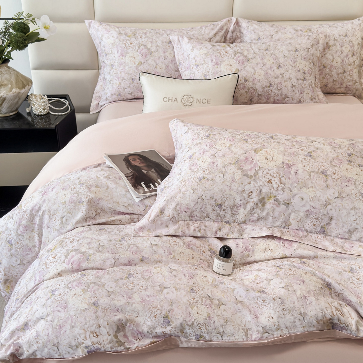 91家纺网 家纺一手货源 找家纺 洺兰家居 2025新款高支高密轻奢数码印花四件套长绒棉纯棉四件套 雅尚-粉