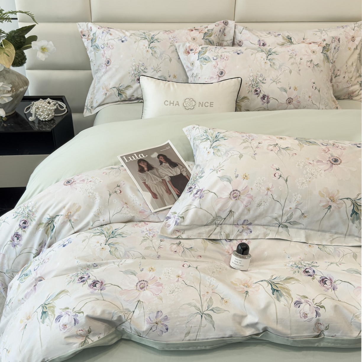 91家纺网 家纺一手货源 找家纺 （总）洺兰家居 2025新款高支高密轻奢数码印花四件套长绒棉纯棉四件套