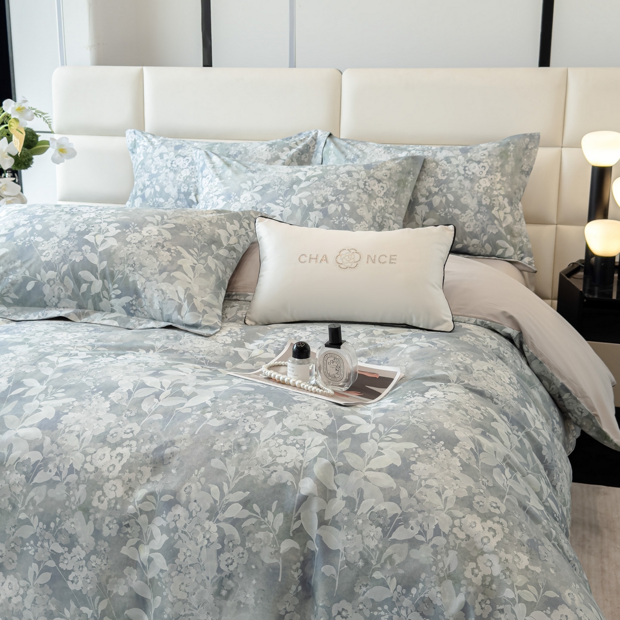 91家纺网 家纺一手货源 找家纺 洺兰家居 2025新款高支高密轻奢数码印花四件套长绒棉纯棉四件套 尘海-绿