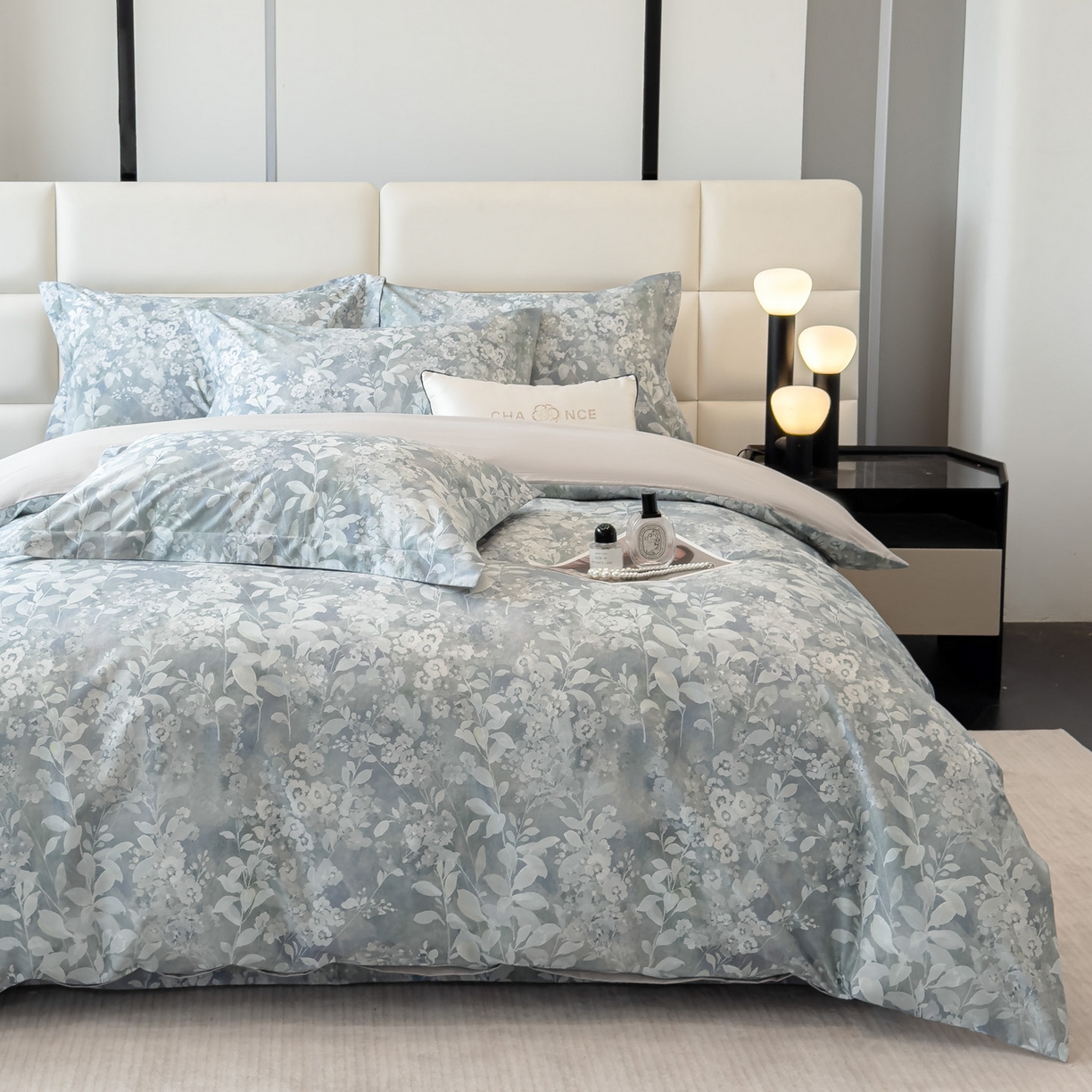 91家纺网 家纺一手货源 找家纺 洺兰家居 2025新款高支高密轻奢数码印花四件套长绒棉纯棉四件套 尘海-绿