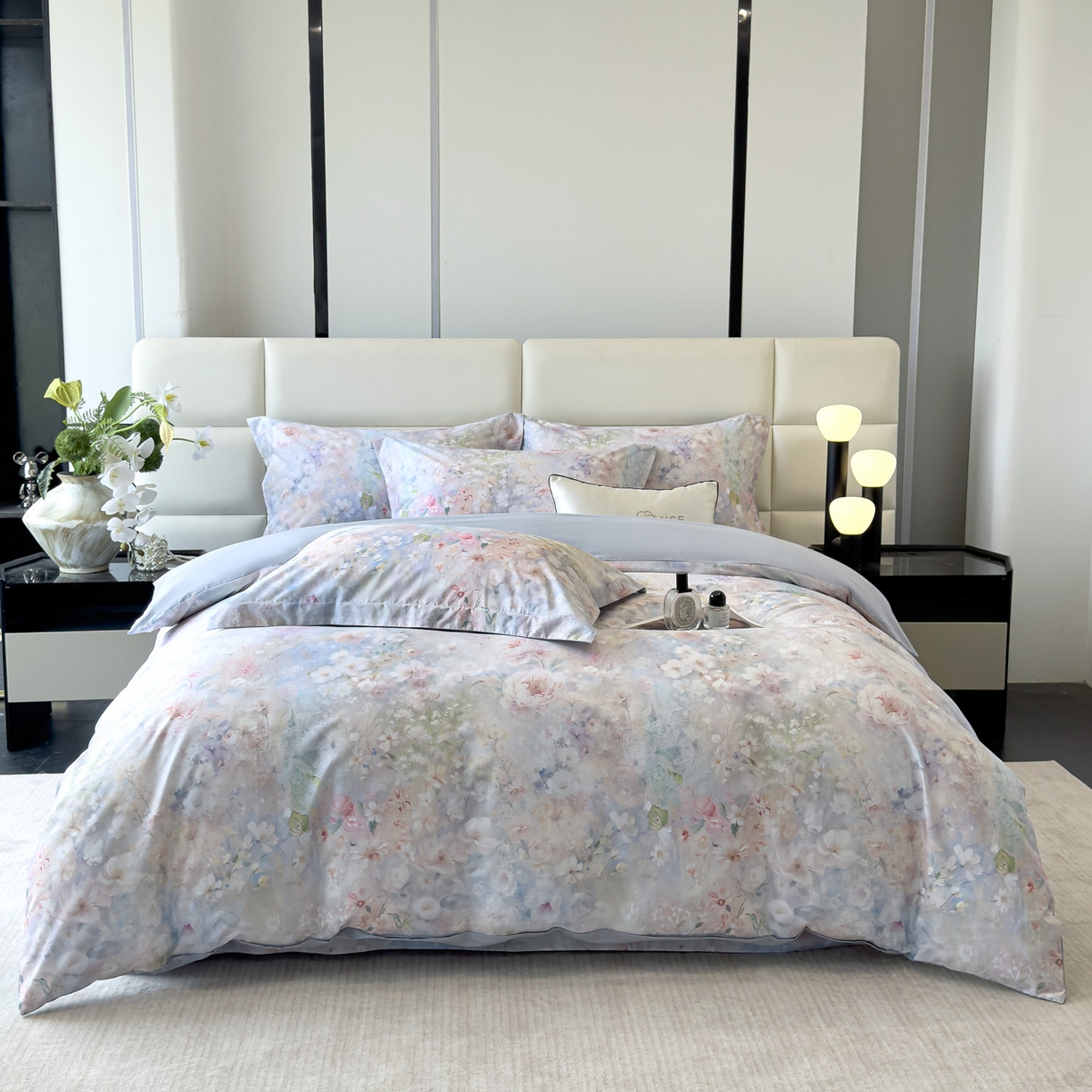 91家纺网 家纺一手货源 找家纺 洺兰家居 2025新款高支高密轻奢数码印花四件套长绒棉纯棉四件套 椿山絮-兰