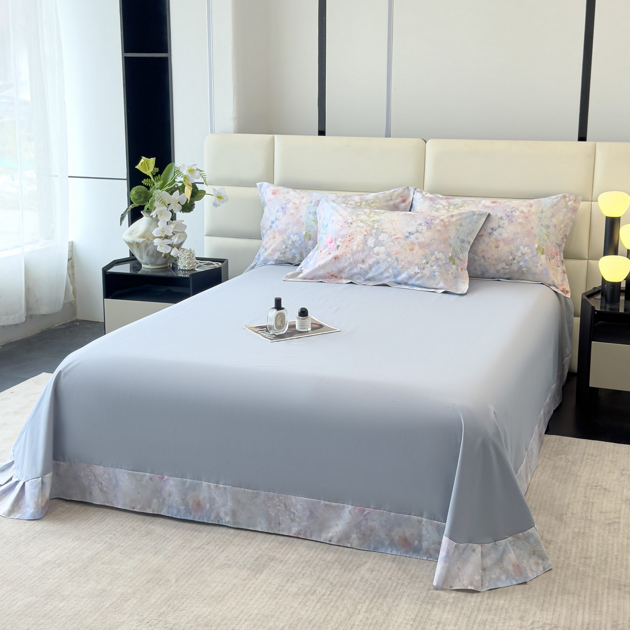 91家纺网 家纺一手货源 找家纺 洺兰家居 2025新款高支高密轻奢数码印花四件套长绒棉纯棉四件套 椿山絮-兰