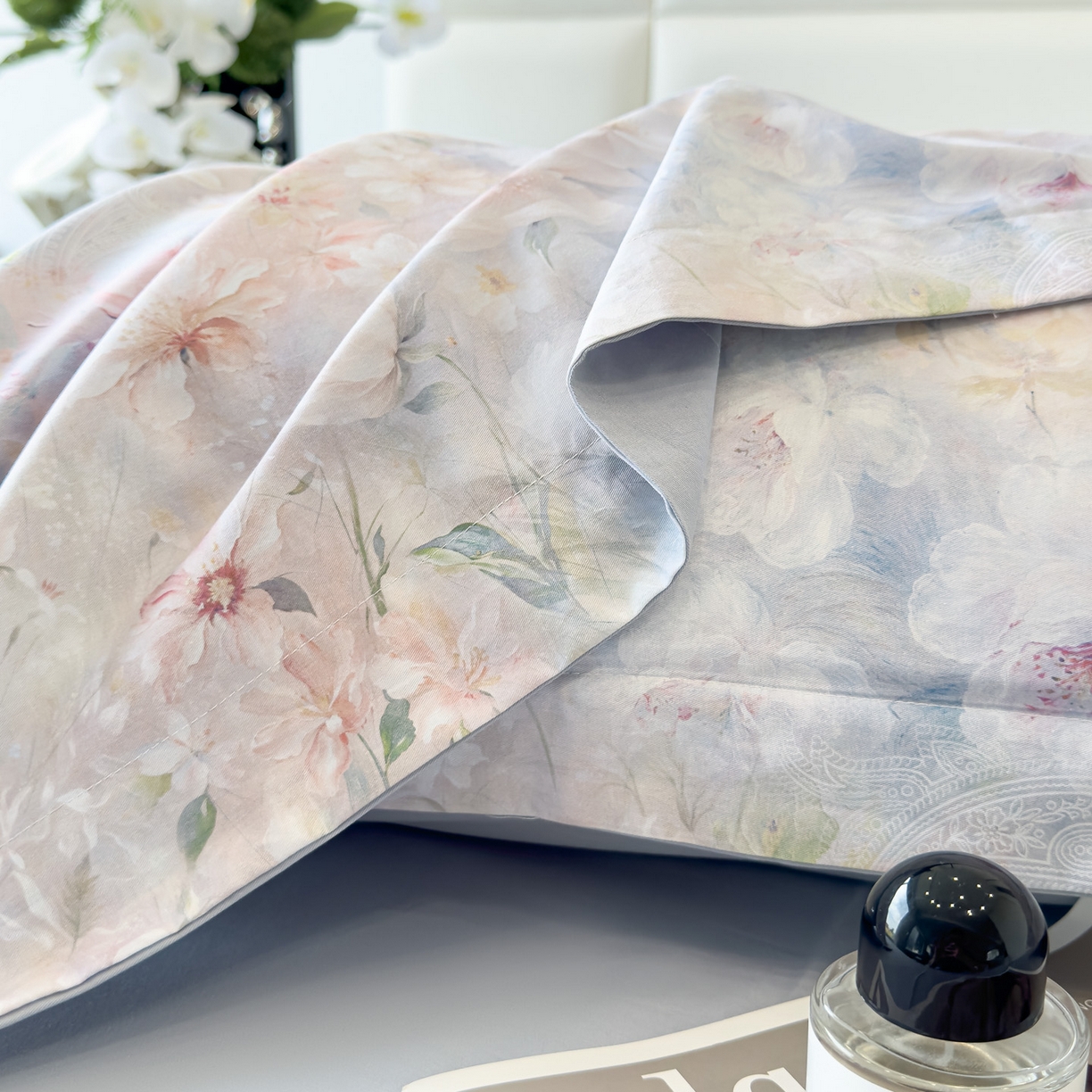 91家纺网 家纺一手货源 找家纺 洺兰家居 2025新款高支高密轻奢数码印花四件套长绒棉纯棉四件套 椿山絮-兰