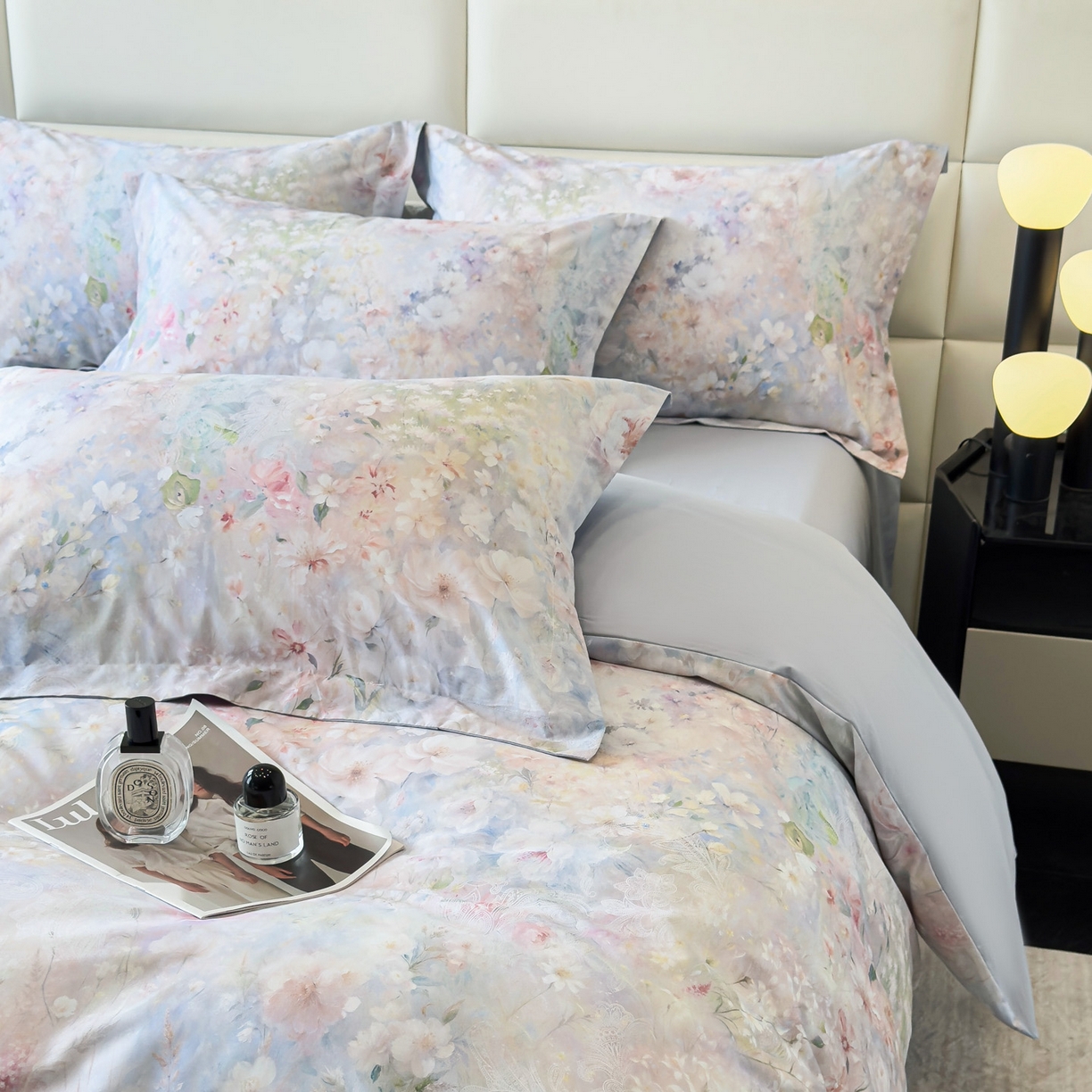 91家纺网 家纺一手货源 找家纺 洺兰家居 2025新款高支高密轻奢数码印花四件套长绒棉纯棉四件套 椿山絮-兰