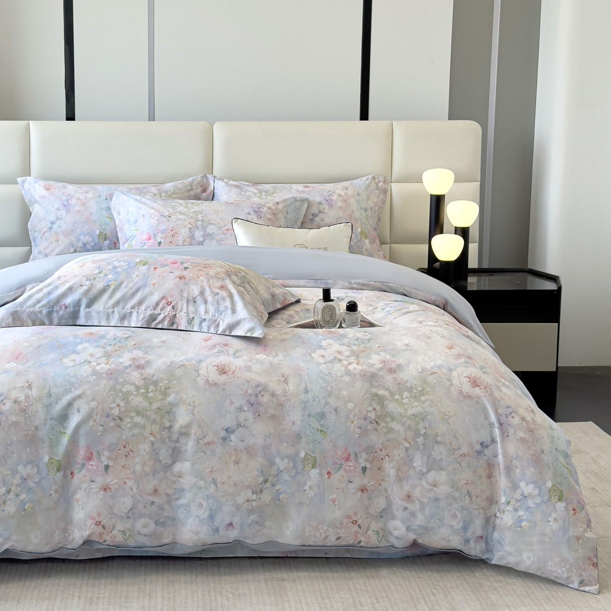 91家纺网 家纺一手货源 找家纺 洺兰家居 2025新款高支高密轻奢数码印花四件套长绒棉纯棉四件套 椿山絮-兰