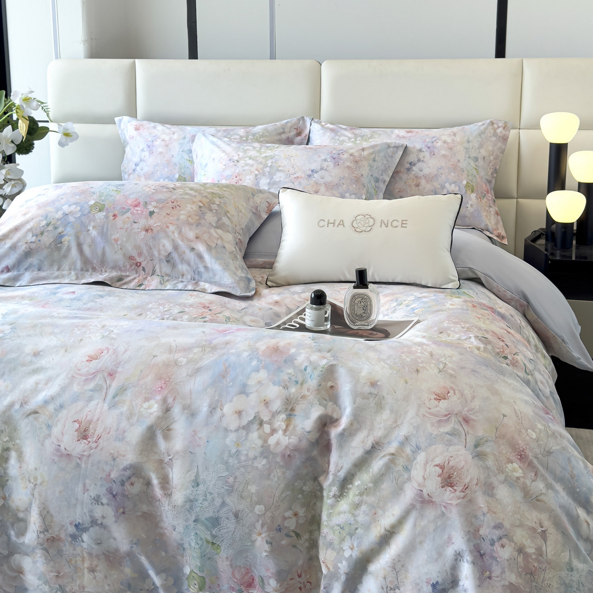 91家纺网 家纺一手货源 找家纺 洺兰家居 2025新款高支高密轻奢数码印花四件套长绒棉纯棉四件套 椿山絮-兰