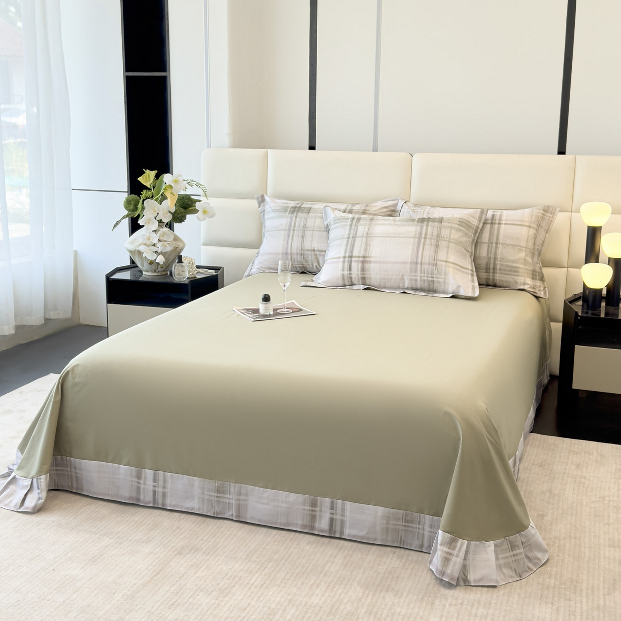 91家纺网 家纺一手货源 找家纺 洺兰家居 2025新款高支高密轻奢数码印花四件套长绒棉纯棉四件套 歌谣