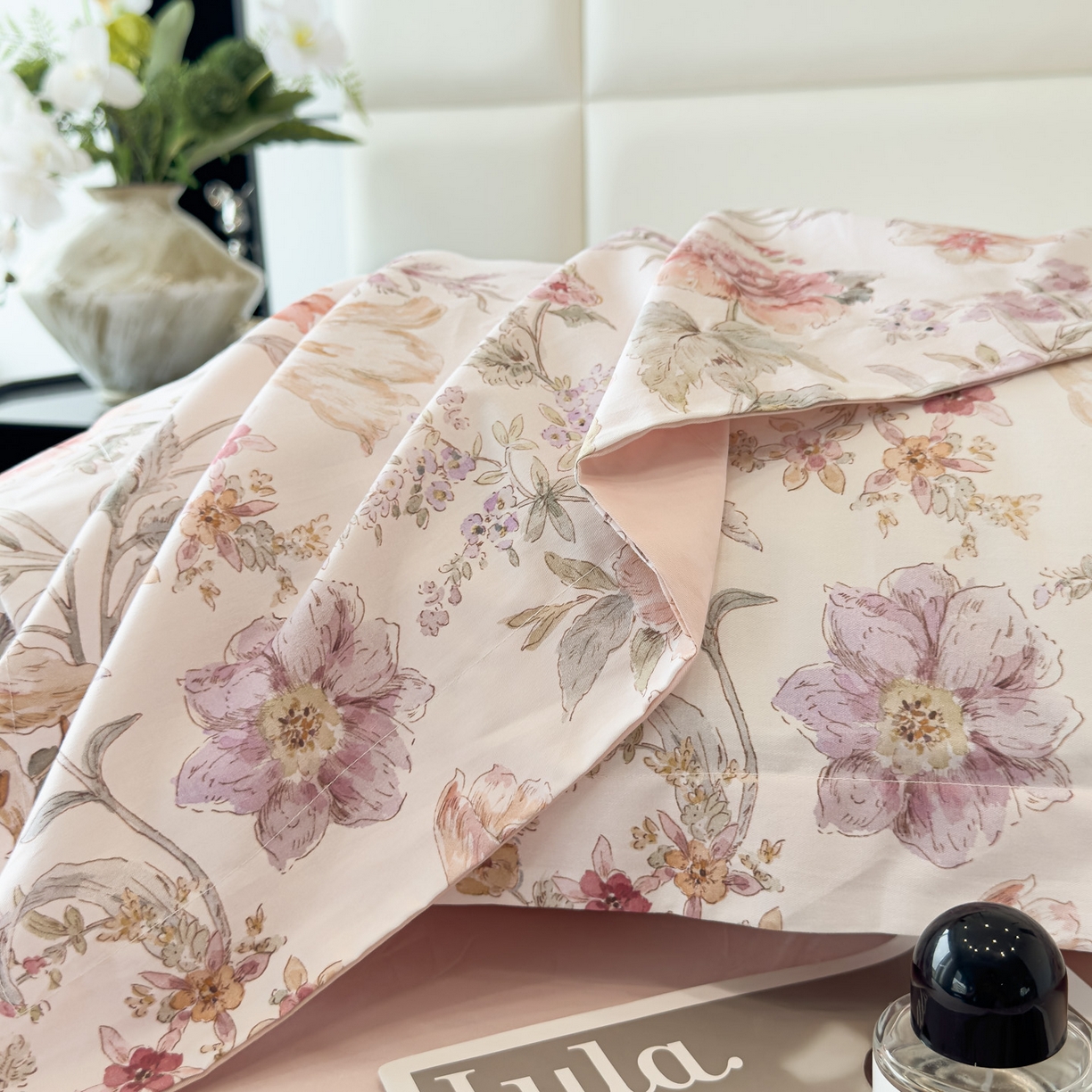 91家纺网 家纺一手货源 找家纺 洺兰家居 2025新款高支高密轻奢数码印花四件套长绒棉纯棉四件套 锦予-粉