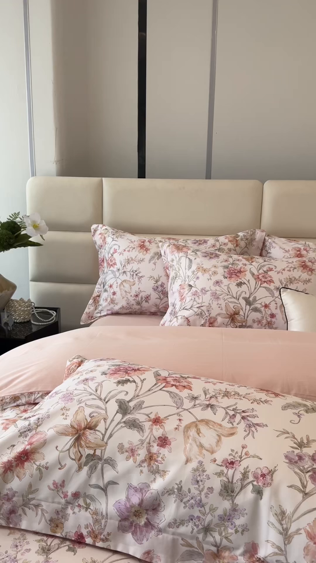 91家纺网 家纺一手货源 找家纺 洺兰家居 2025新款高支高密轻奢数码印花四件套长绒棉纯棉四件套 锦予-粉