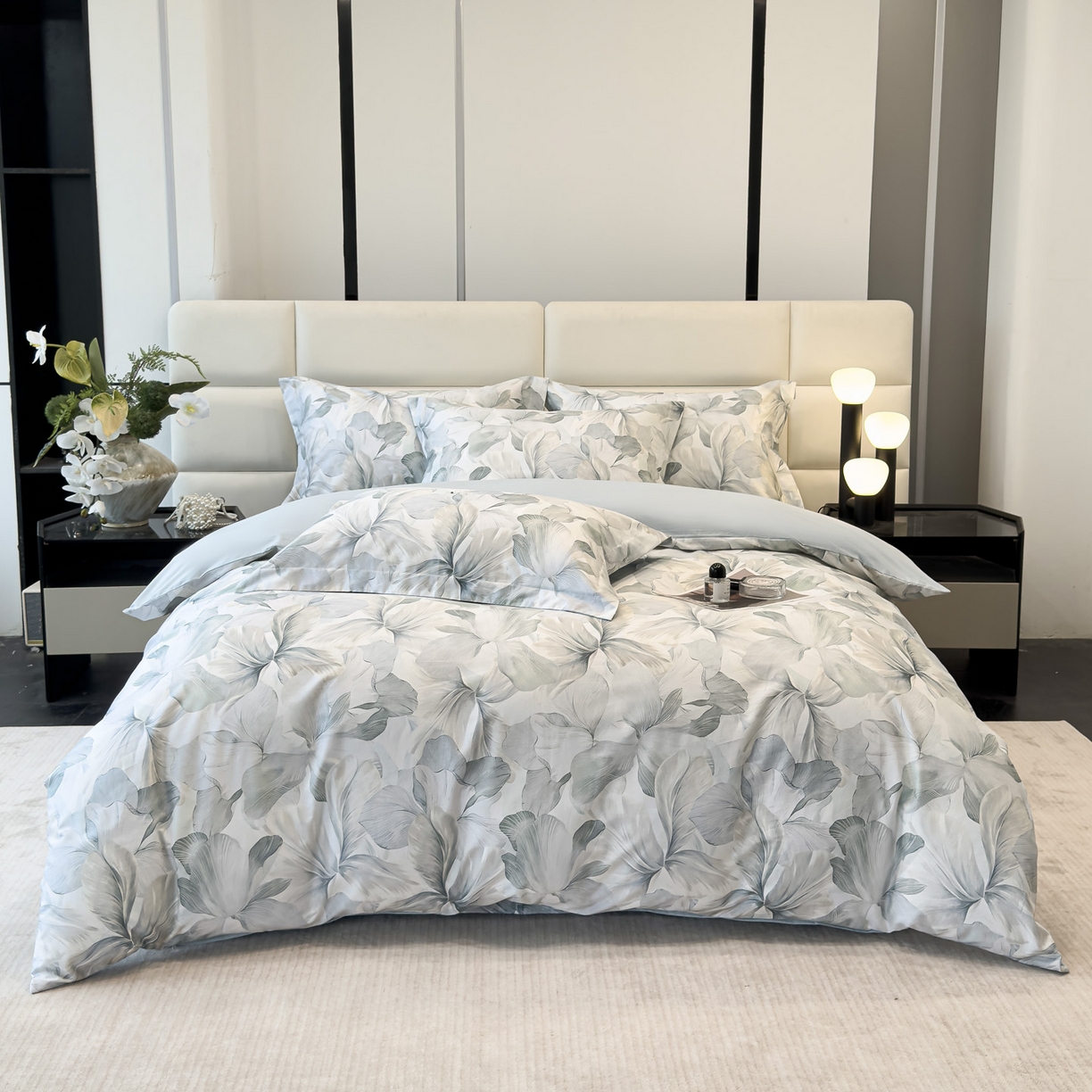 91家纺网 家纺一手货源 找家纺 洺兰家居 2025新款高支高密轻奢数码印花四件套长绒棉纯棉四件套 澜梦