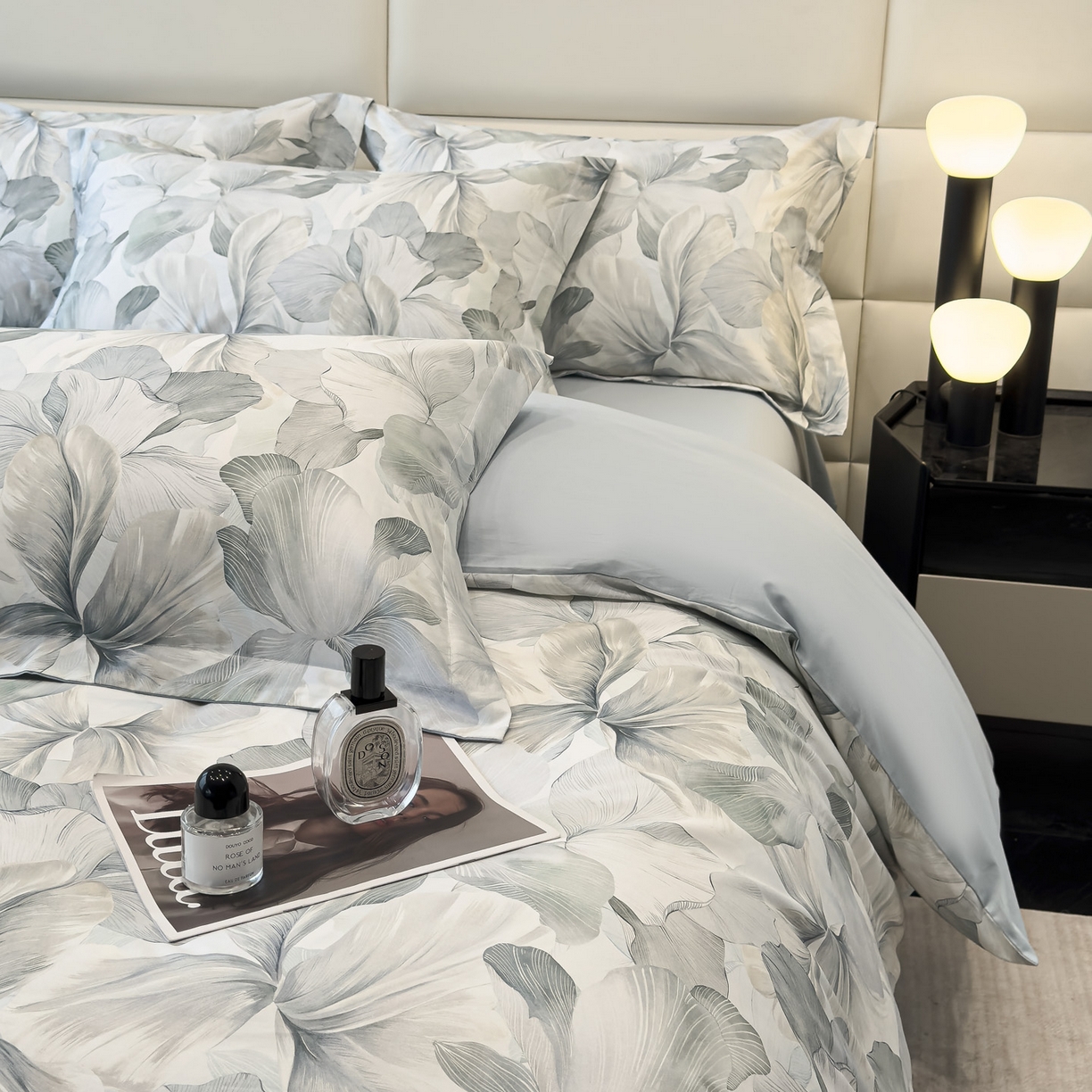 91家纺网 家纺一手货源 找家纺 洺兰家居 2025新款高支高密轻奢数码印花四件套长绒棉纯棉四件套 澜梦