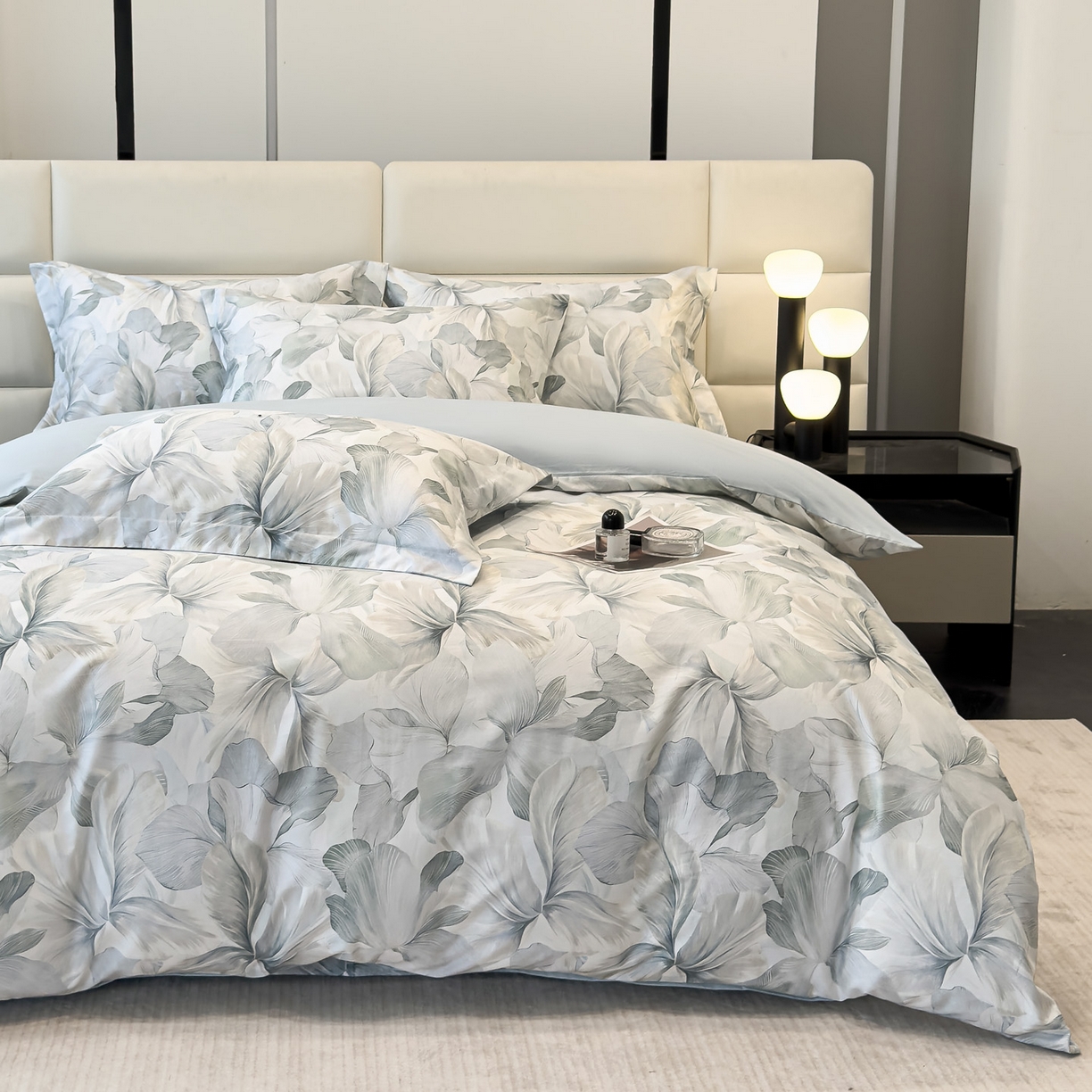 91家纺网 家纺一手货源 找家纺 洺兰家居 2025新款高支高密轻奢数码印花四件套长绒棉纯棉四件套 澜梦