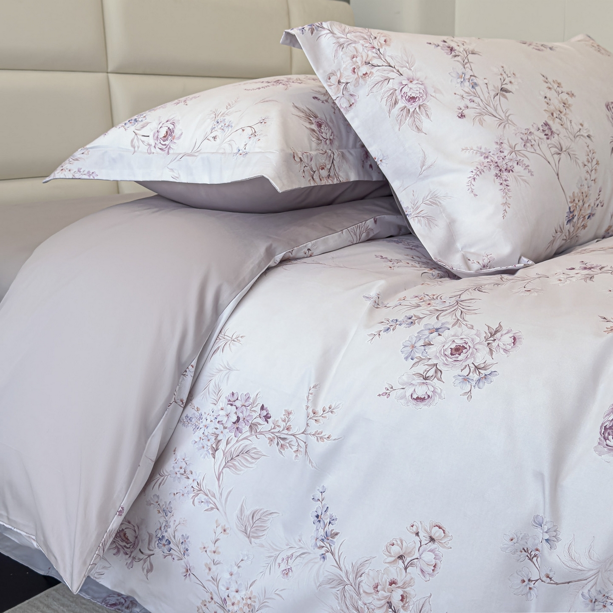 91家纺网 家纺一手货源 找家纺 洺兰家居 2025新款高支高密轻奢数码印花四件套长绒棉纯棉四件套 墨潮-紫