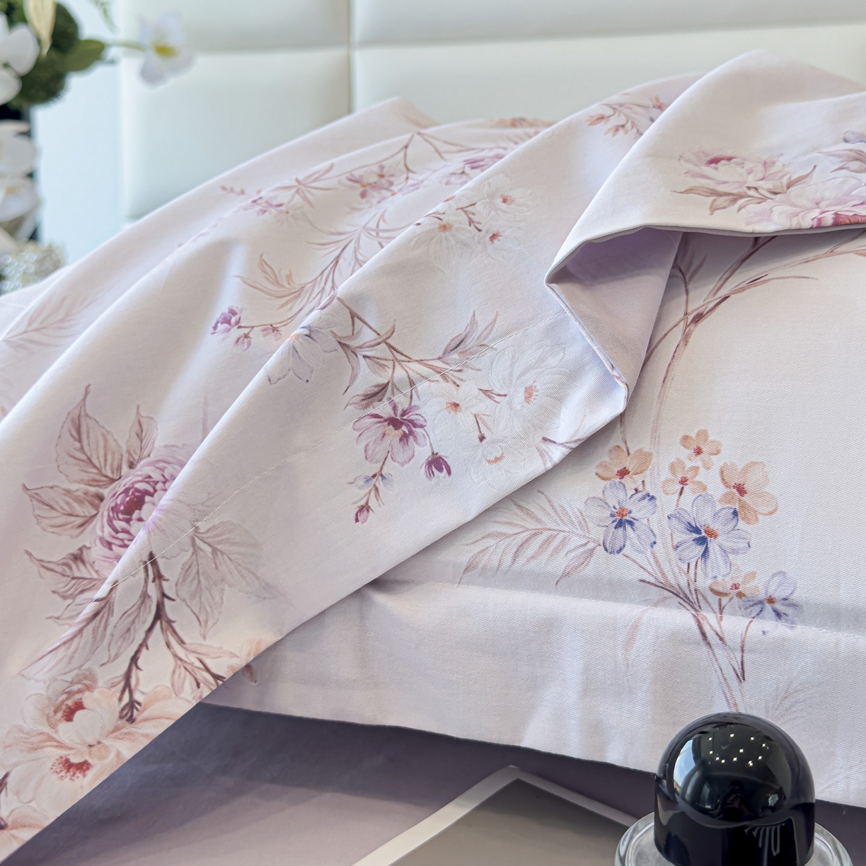 91家纺网 家纺一手货源 找家纺 洺兰家居 2025新款高支高密轻奢数码印花四件套长绒棉纯棉四件套 墨潮-紫