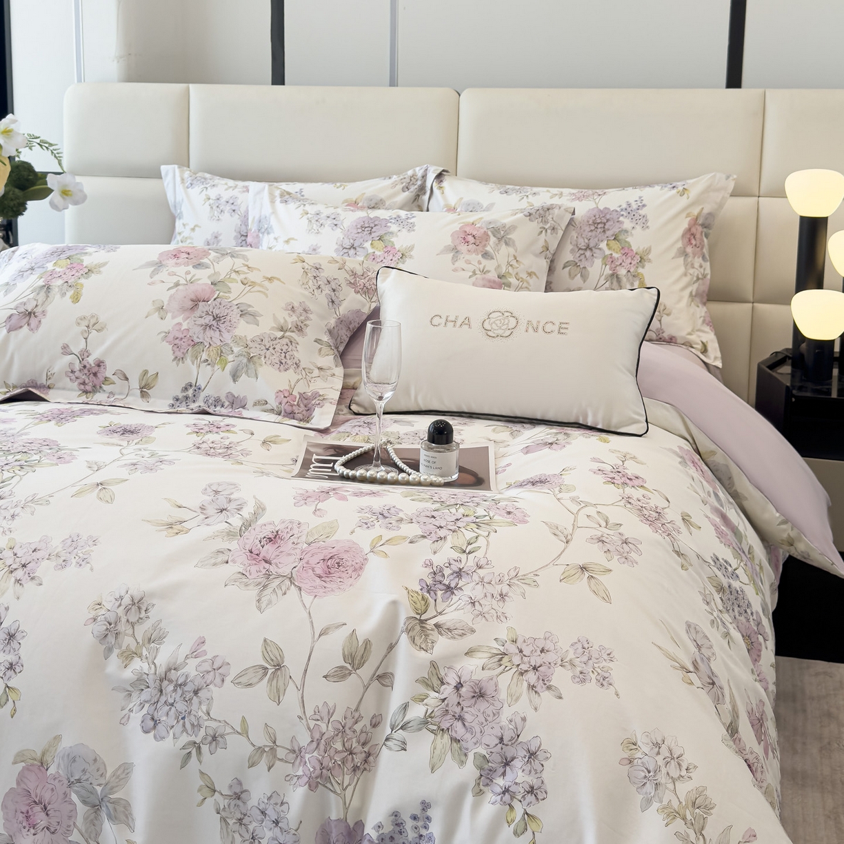 91家纺网 家纺一手货源 找家纺 洺兰家居 2025新款高支高密轻奢数码印花四件套长绒棉纯棉四件套 森与暮-粉