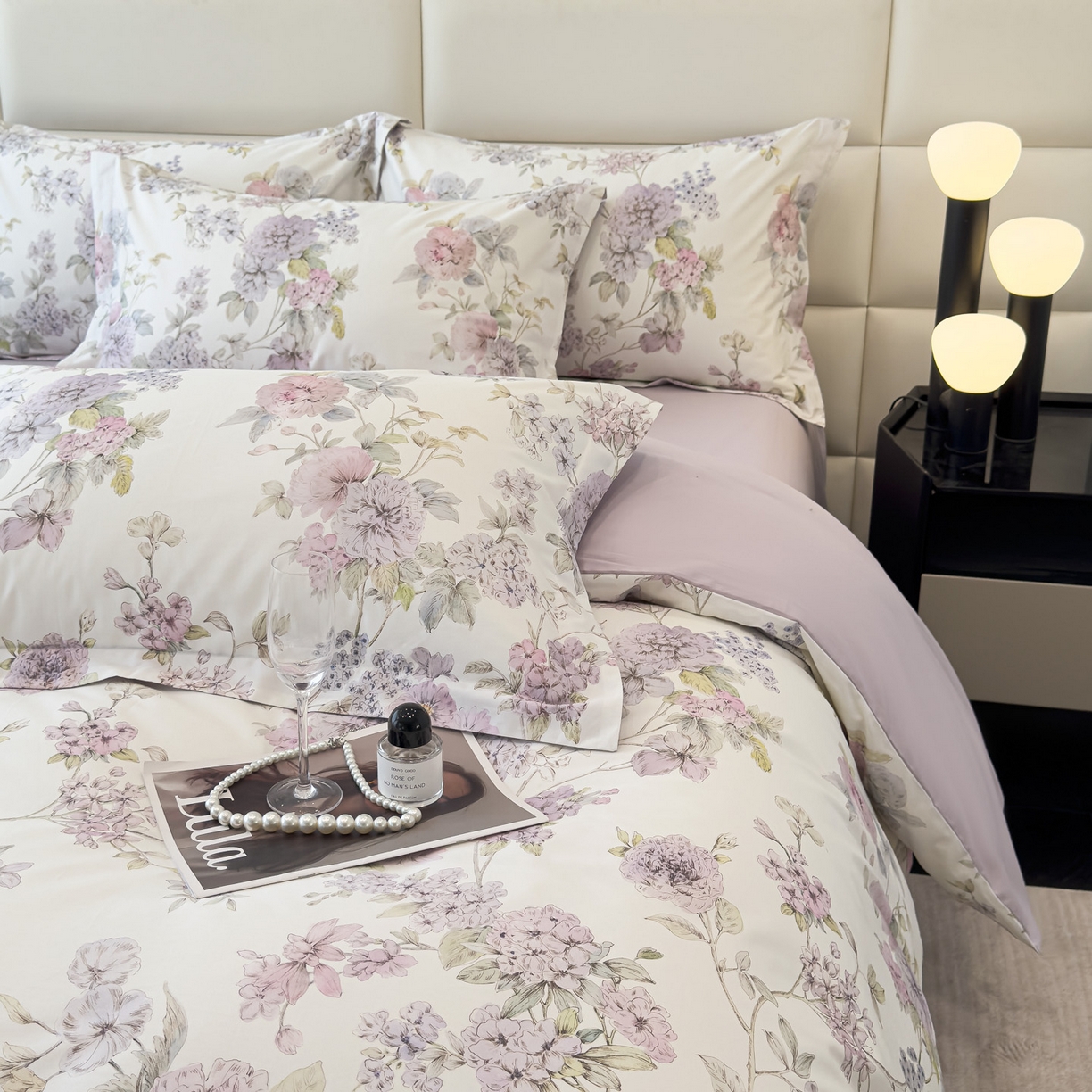 91家纺网 家纺一手货源 找家纺 洺兰家居 2025新款高支高密轻奢数码印花四件套长绒棉纯棉四件套 森与暮-粉