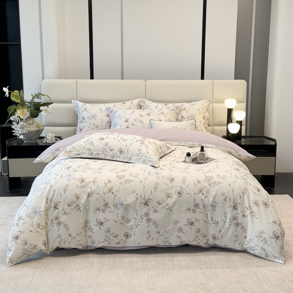 91家纺网 家纺一手货源 找家纺 洺兰家居 2025新款高支高密轻奢数码印花四件套长绒棉纯棉四件套 盛晨-米