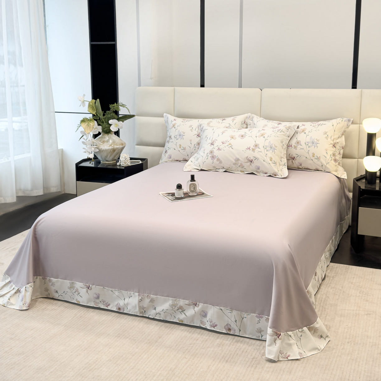 91家纺网 家纺一手货源 找家纺 洺兰家居 2025新款高支高密轻奢数码印花四件套长绒棉纯棉四件套 盛晨-米