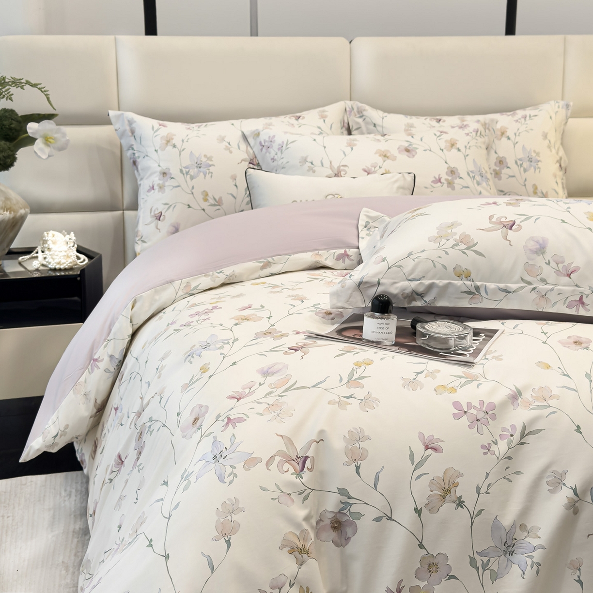 91家纺网 家纺一手货源 找家纺 洺兰家居 2025新款高支高密轻奢数码印花四件套长绒棉纯棉四件套 盛晨-米