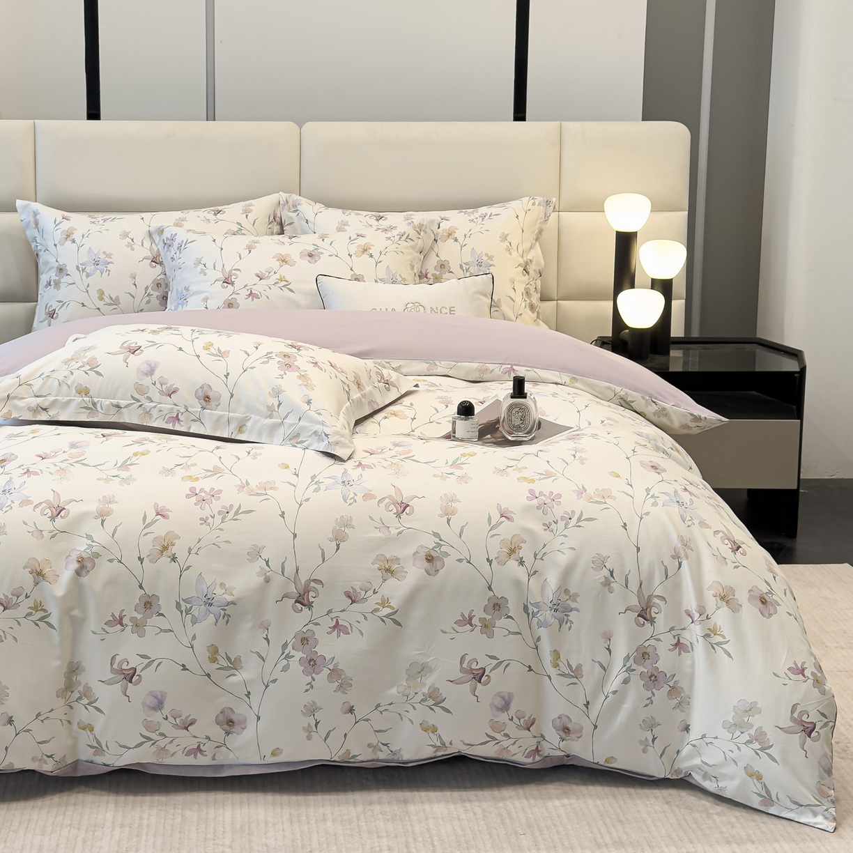 91家纺网 家纺一手货源 找家纺 洺兰家居 2025新款高支高密轻奢数码印花四件套长绒棉纯棉四件套 盛晨-米