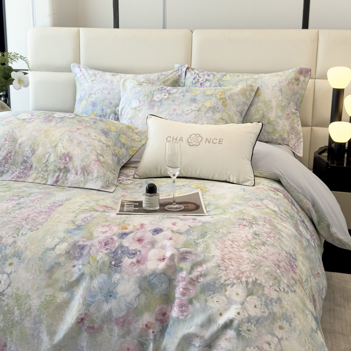 91家纺网 家纺一手货源 找家纺 洺兰家居 2025新款高支高密轻奢数码印花四件套长绒棉纯棉四件套 絮扑帘-绿